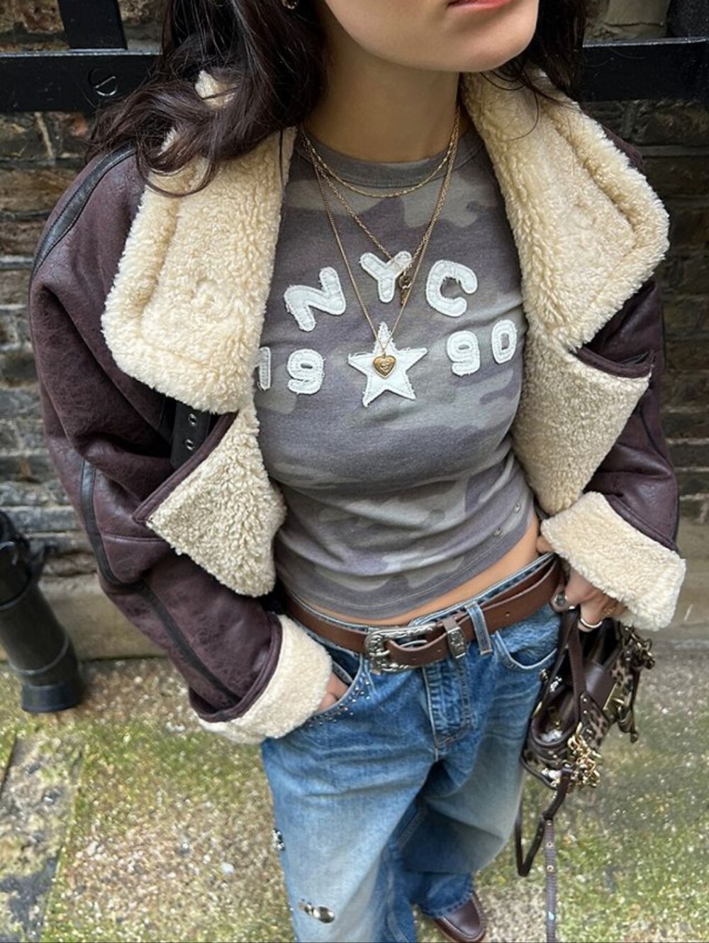 Urban Outfitters Camo NYC Star Baby Tee - Green